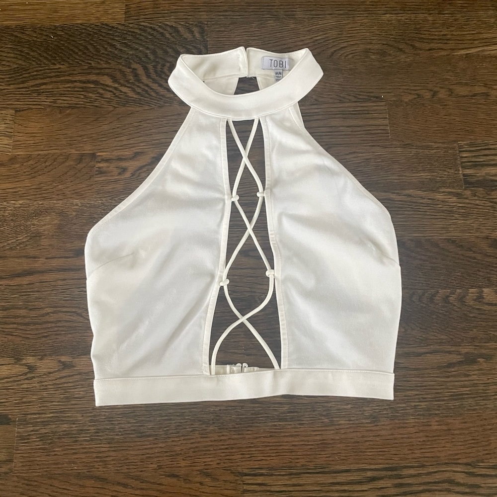 White crop top with cut outs, size M